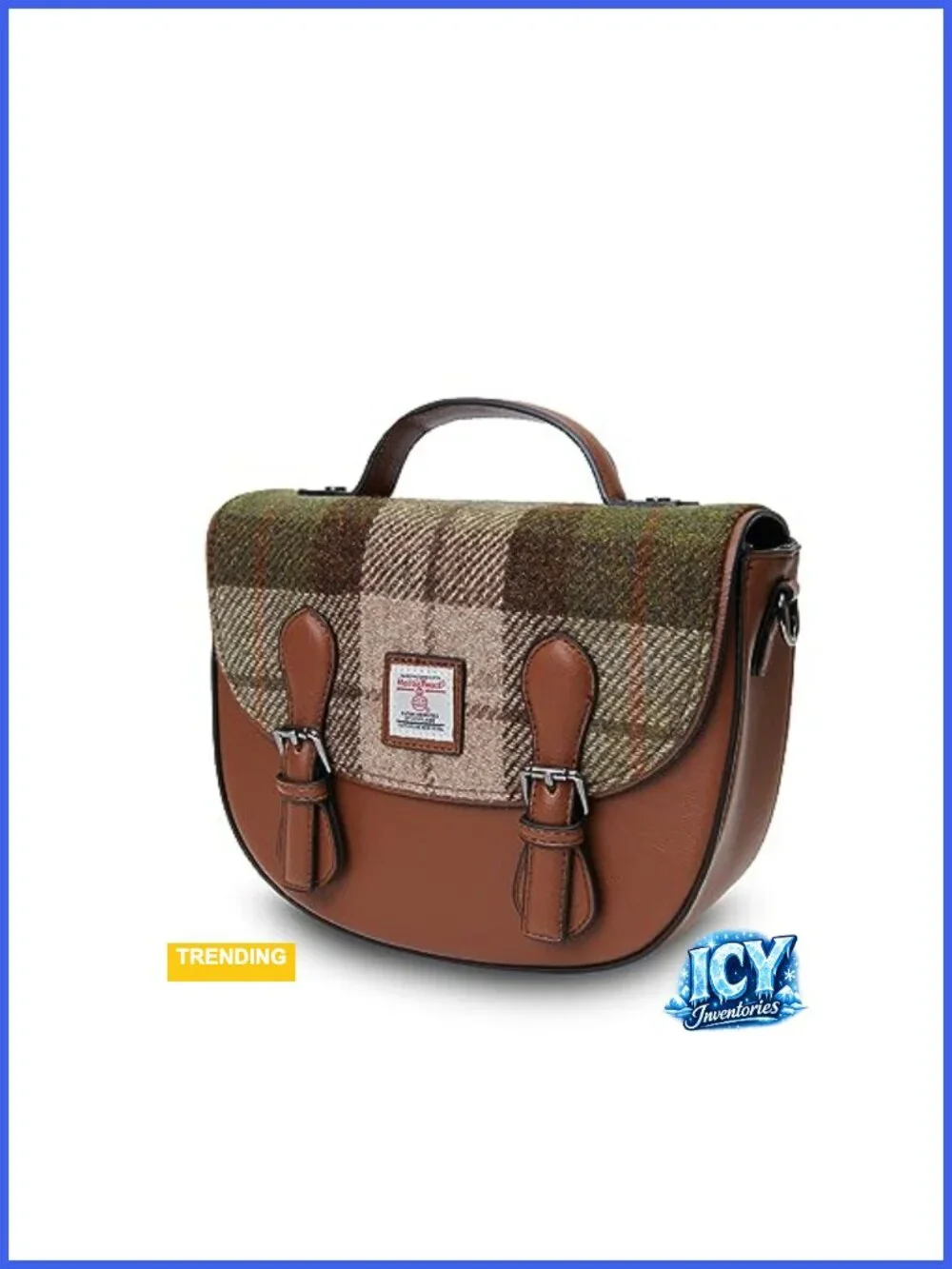 Medium Satchel with Harris Tweed Panel and Adjustable Strap